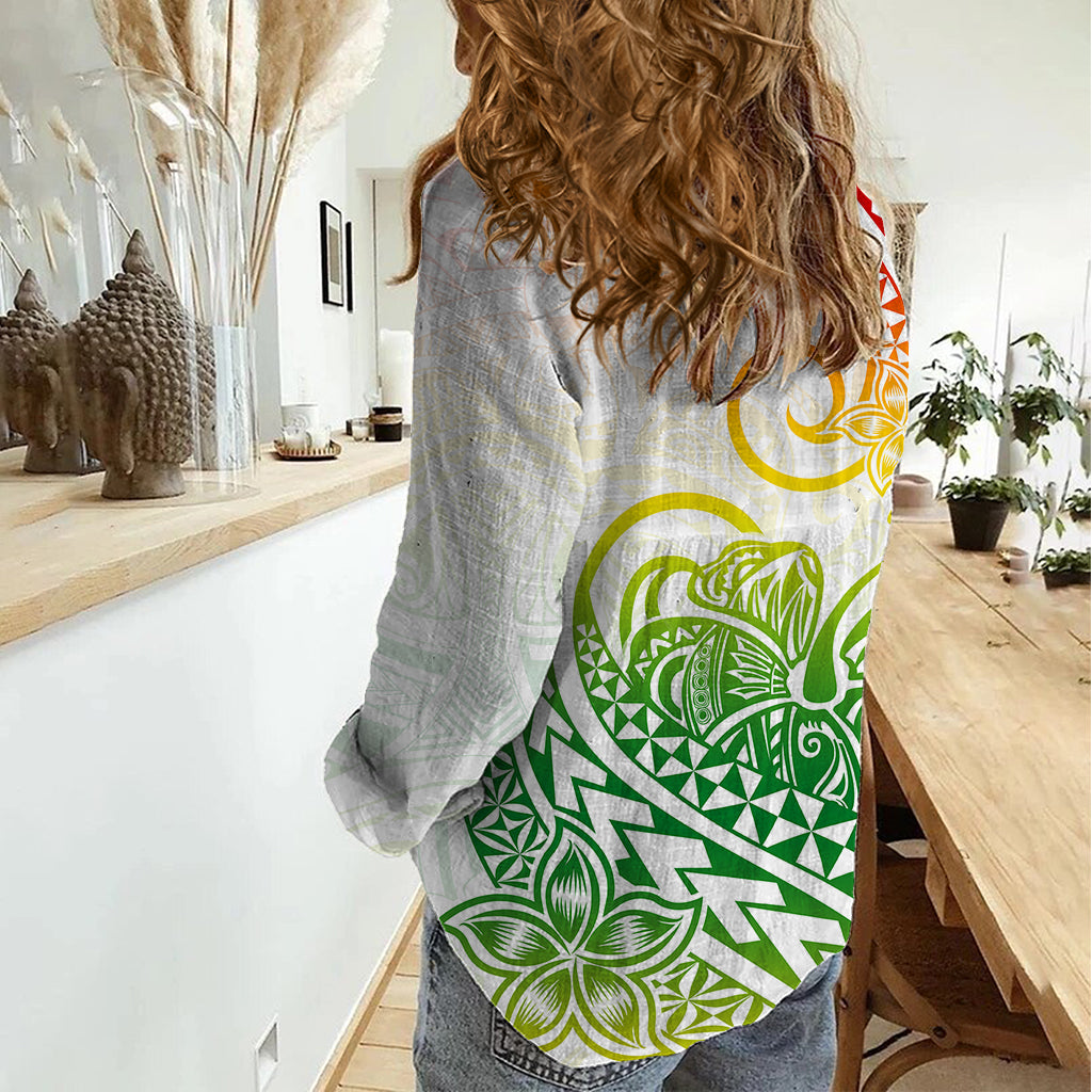 Polynesian Women Casual Shirt Tribal Tattoo Gradient 02 Screen Color LT9 - Polynesian Pride