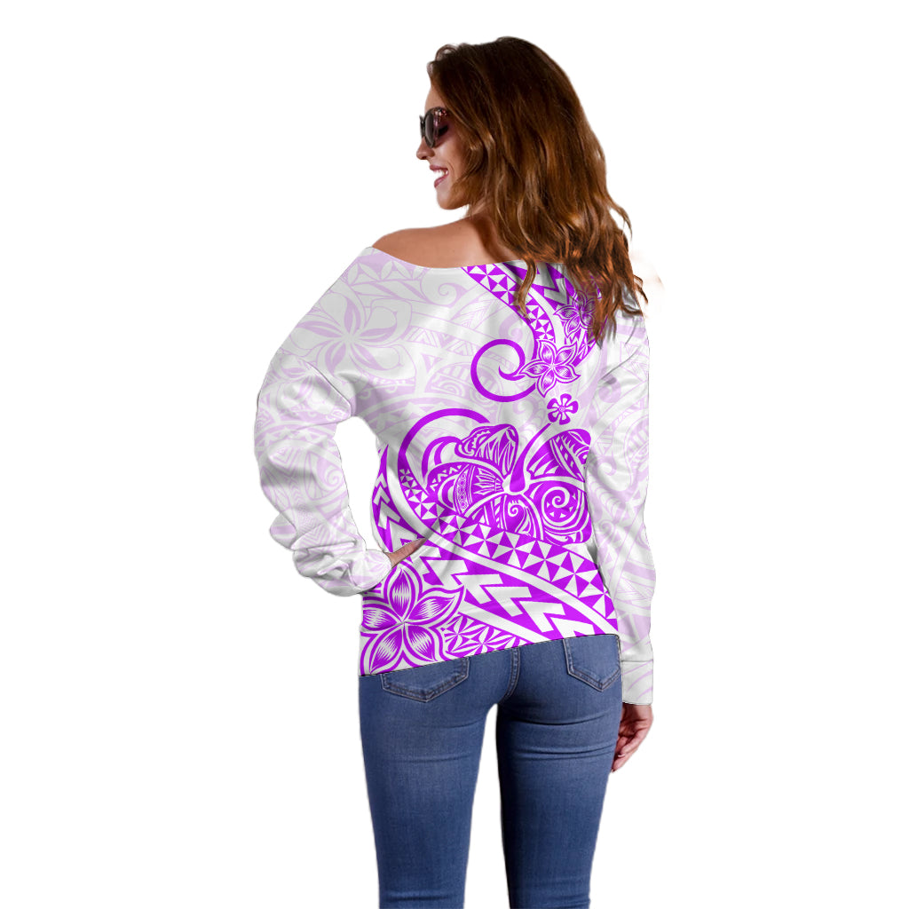 Polynesian Off Shoulder Sweater Tribal Tattoo Purple Screen Color LT9 - Polynesian Pride