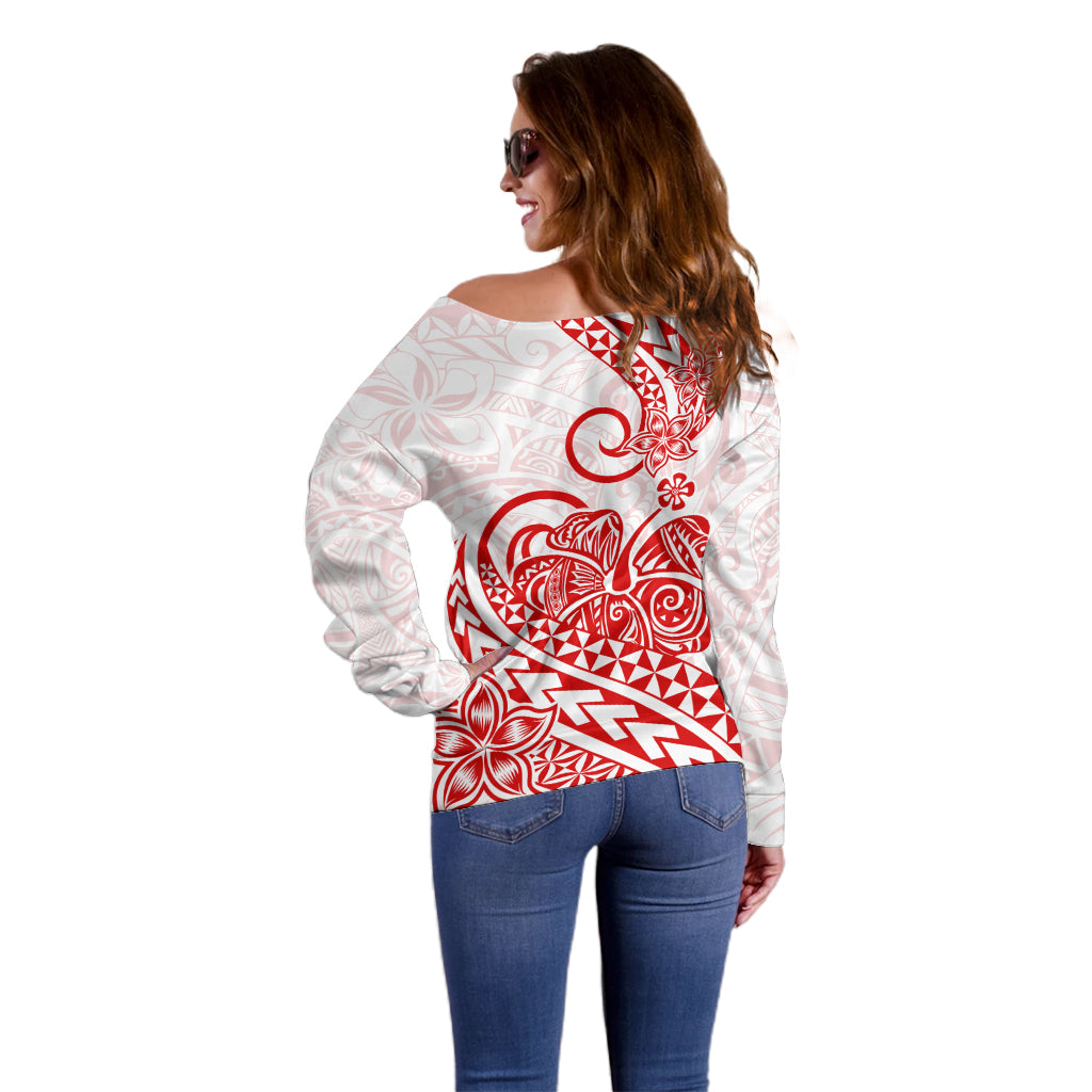 Polynesian Off Shoulder Sweater Tribal Tattoo Red Screen Color LT9 - Polynesian Pride