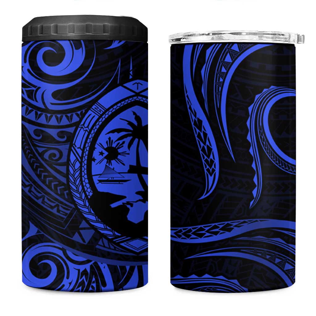 Polynesian Guam Coat of Arms 4 in 1 Can Cooler Tumbler Polynesian Tribal Tattoo Blue Version LT9 One Size: 16 oz Blue - Polynesian Pride