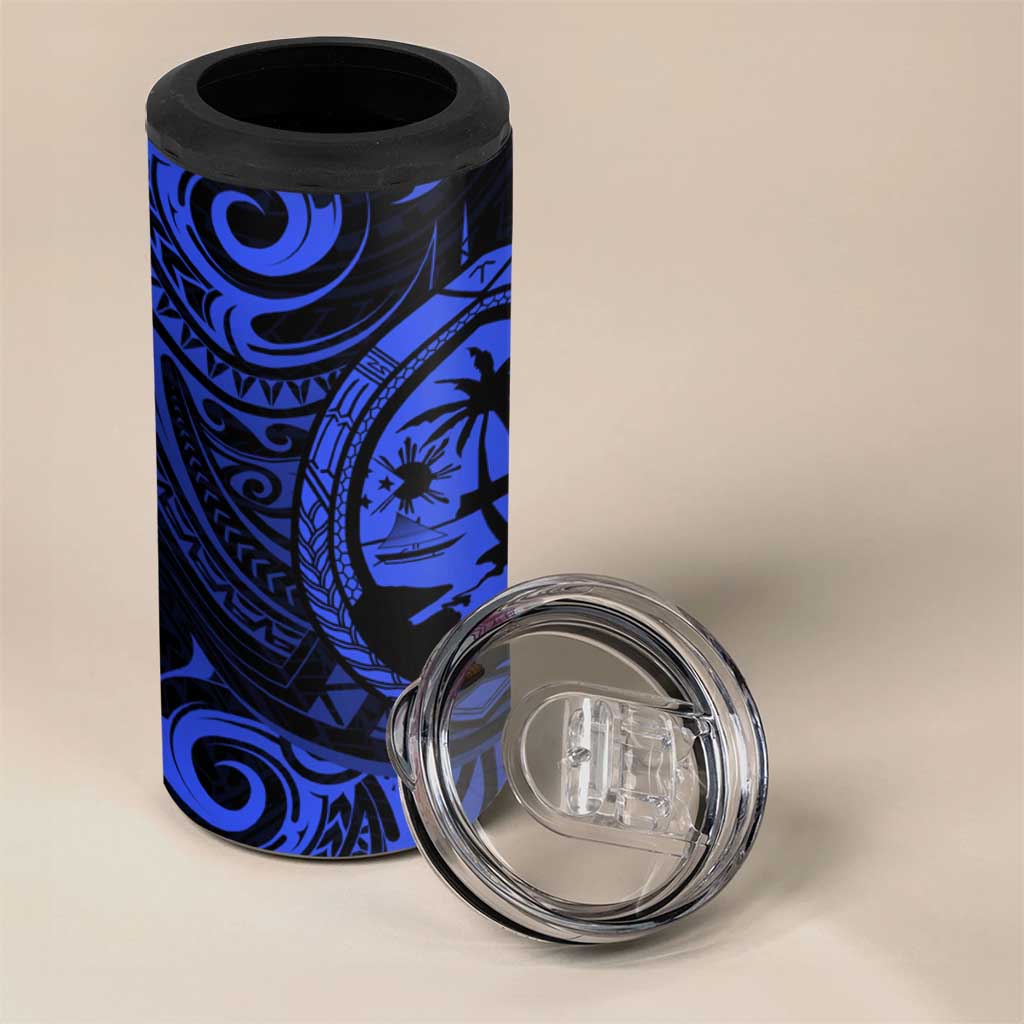 Polynesian Guam Coat of Arms 4 in 1 Can Cooler Tumbler Polynesian Tribal Tattoo Blue Version LT9 - Polynesian Pride