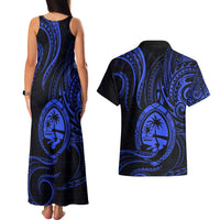 Polynesian Guam Coat of Arms Couples Matching Tank Maxi Dress and Hawaiian Shirt Polynesian Tribal Tattoo Blue Version LT9 - Polynesian Pride