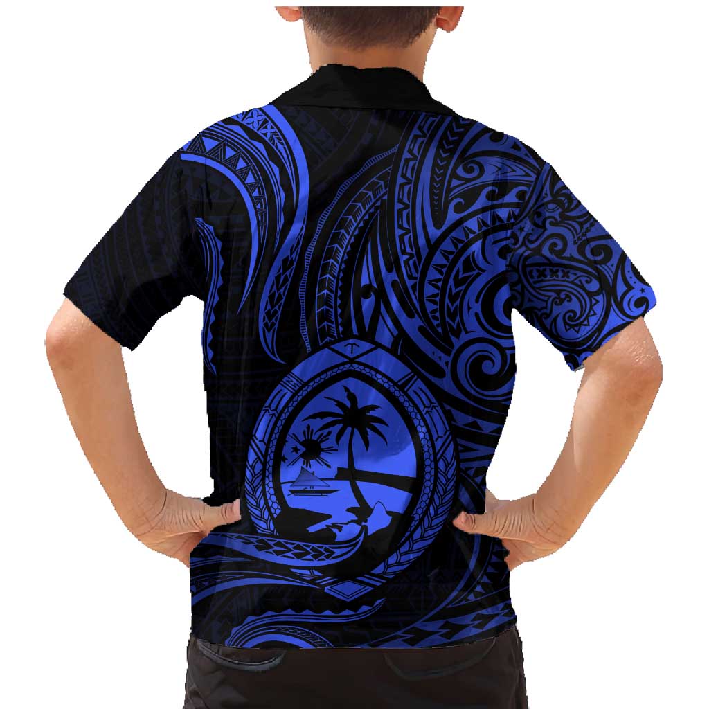 Polynesian Guam Coat of Arms Family Matching Mermaid Dress and Hawaiian Shirt Polynesian Tribal Tattoo Blue Version LT9 - Polynesian Pride