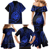 Polynesian Guam Coat of Arms Family Matching Mermaid Dress and Hawaiian Shirt Polynesian Tribal Tattoo Blue Version LT9 - Polynesian Pride