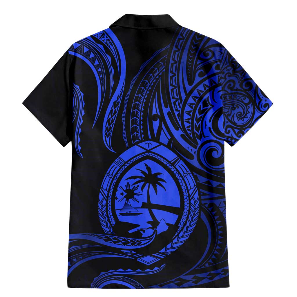 Polynesian Guam Coat of Arms Family Matching Mermaid Dress and Hawaiian Shirt Polynesian Tribal Tattoo Blue Version LT9 - Polynesian Pride