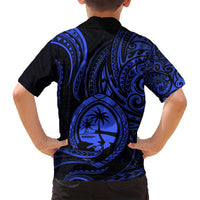 Polynesian Guam Coat of Arms Family Matching Summer Maxi Dress and Hawaiian Shirt Polynesian Tribal Tattoo Blue Version LT9 - Polynesian Pride