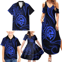 Polynesian Guam Coat of Arms Family Matching Summer Maxi Dress and Hawaiian Shirt Polynesian Tribal Tattoo Blue Version LT9 - Polynesian Pride