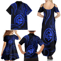 Polynesian Guam Coat of Arms Family Matching Summer Maxi Dress and Hawaiian Shirt Polynesian Tribal Tattoo Blue Version LT9 - Polynesian Pride