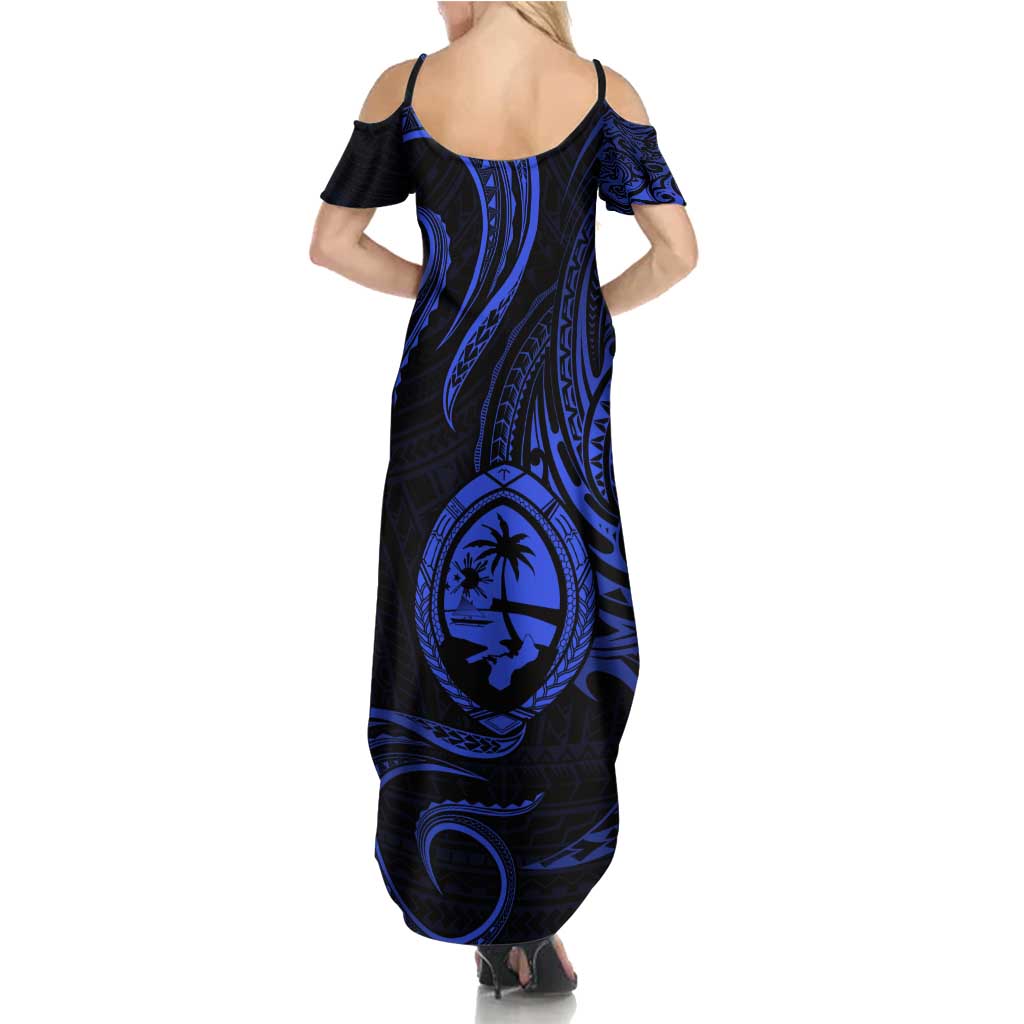 Polynesian Guam Coat of Arms Family Matching Summer Maxi Dress and Hawaiian Shirt Polynesian Tribal Tattoo Blue Version LT9 - Polynesian Pride