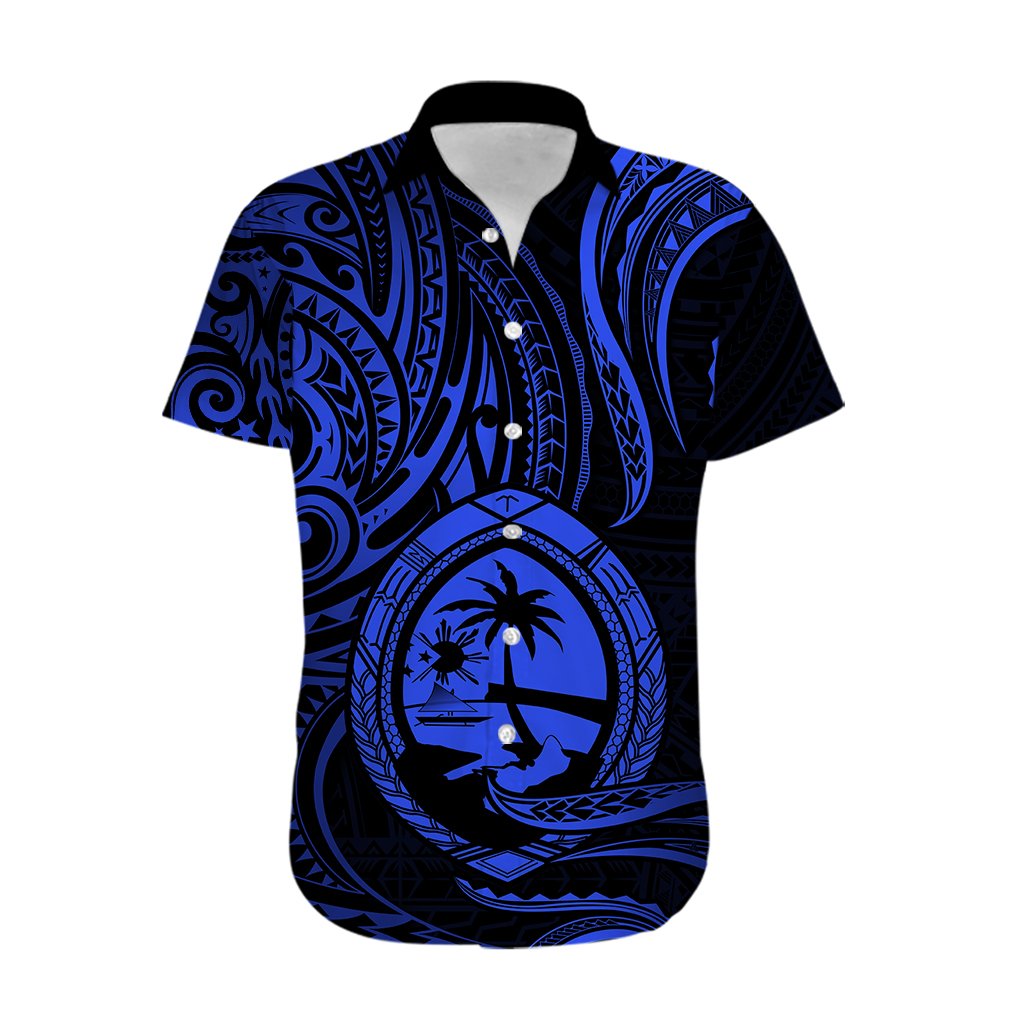 Polynesian Pride Guam Hawaiian Shirt With Polynesian Tribal Tattoo and Coat of Arms Blue Version LT9 - Polynesian Pride