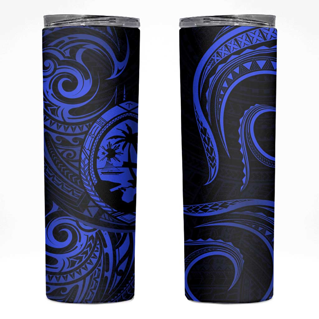 Polynesian Guam Coat of Arms Skinny Tumbler Polynesian Tribal Tattoo Blue Version LT9 Blue - Polynesian Pride
