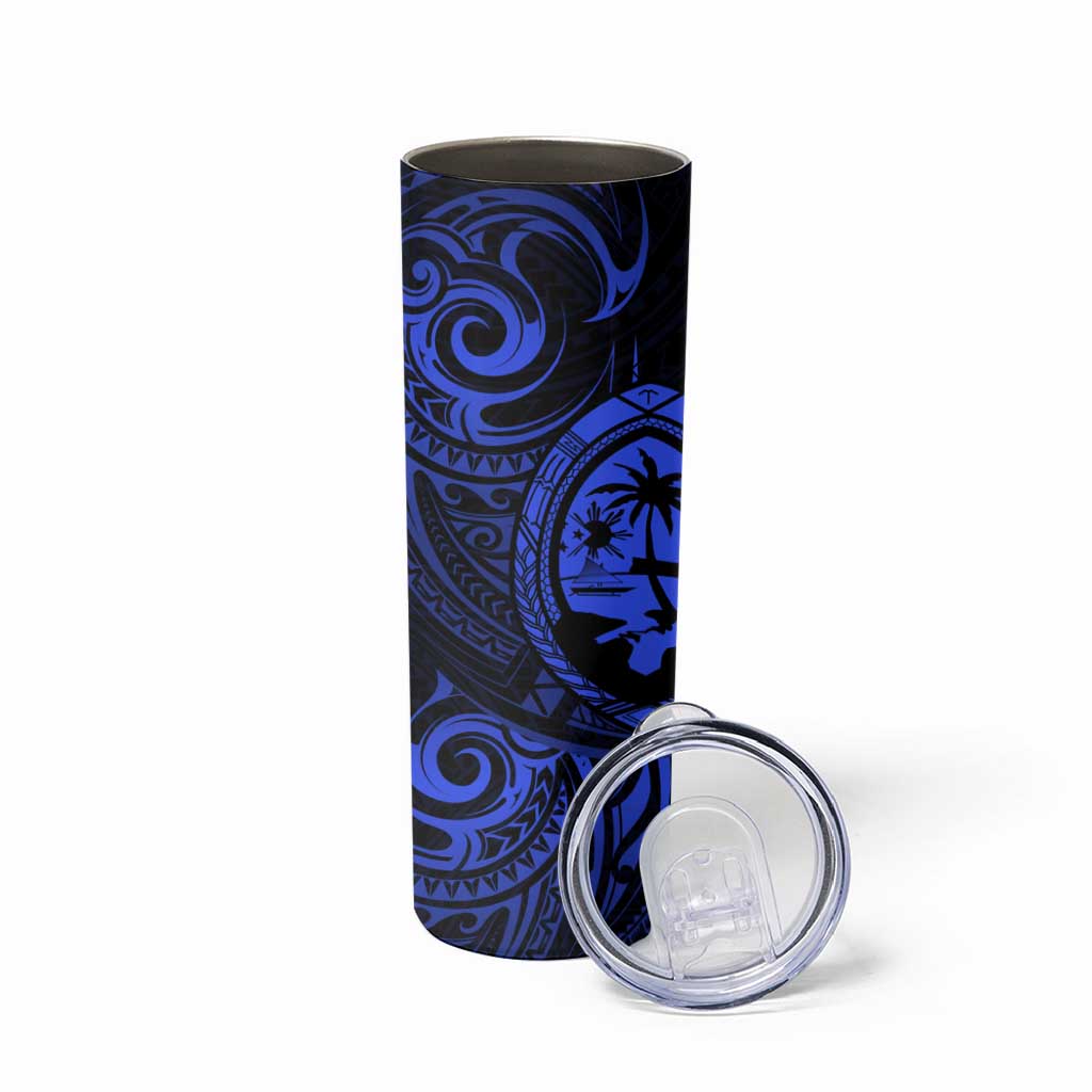 Polynesian Guam Coat of Arms Skinny Tumbler Polynesian Tribal Tattoo Blue Version LT9 - Polynesian Pride