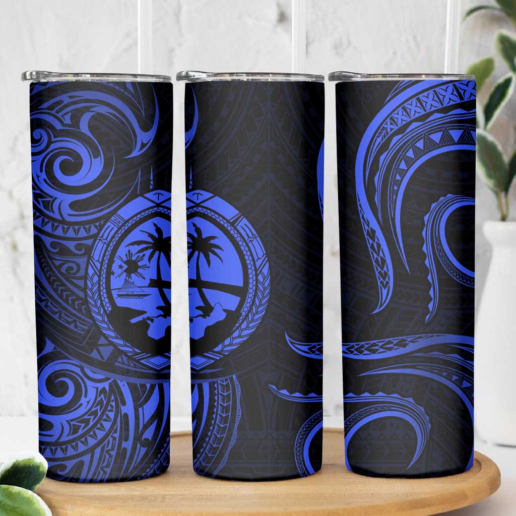 Polynesian Guam Coat of Arms Skinny Tumbler Polynesian Tribal Tattoo Blue Version LT9 - Polynesian Pride
