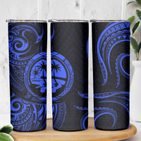 Polynesian Guam Coat of Arms Skinny Tumbler Polynesian Tribal Tattoo Blue Version LT9 - Polynesian Pride