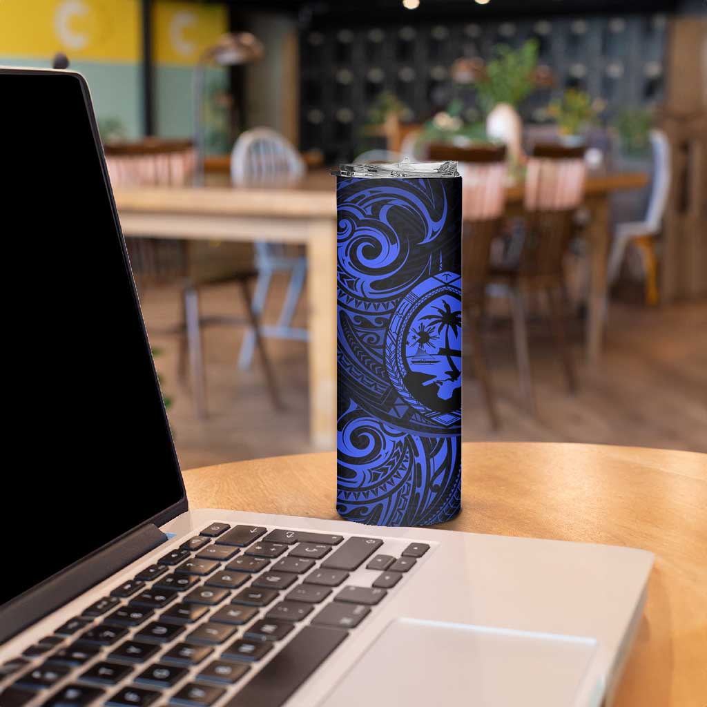 Polynesian Guam Coat of Arms Skinny Tumbler Polynesian Tribal Tattoo Blue Version LT9 - Polynesian Pride