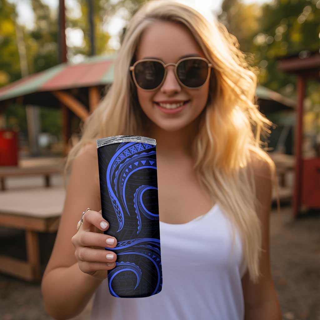 Polynesian Guam Coat of Arms Skinny Tumbler Polynesian Tribal Tattoo Blue Version LT9 - Polynesian Pride
