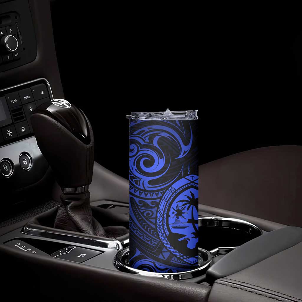 Polynesian Guam Coat of Arms Skinny Tumbler Polynesian Tribal Tattoo Blue Version LT9 - Polynesian Pride