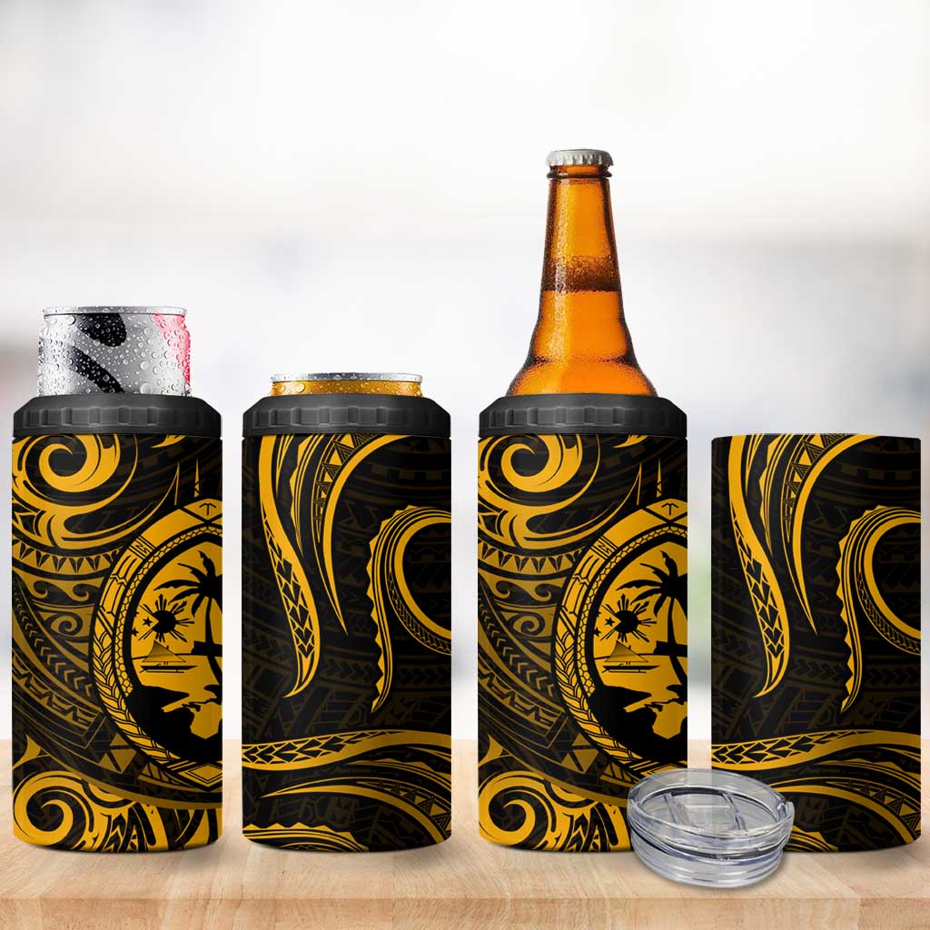 Polynesian Guam Coat of Arms 4 in 1 Can Cooler Tumbler Polynesian Tribal Tattoo Gold Version LT9 - Polynesian Pride