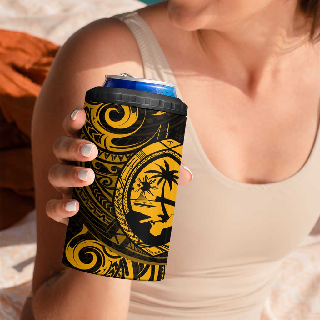 Polynesian Guam Coat of Arms 4 in 1 Can Cooler Tumbler Polynesian Tribal Tattoo Gold Version LT9 - Polynesian Pride