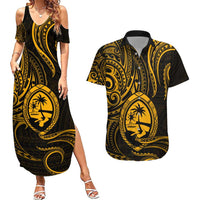 Polynesian Guam Coat of Arms Couples Matching Summer Maxi Dress and Hawaiian Shirt Polynesian Tribal Tattoo Gold Version LT9 Gold - Polynesian Pride
