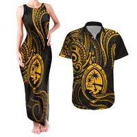 Polynesian Guam Coat of Arms Couples Matching Tank Maxi Dress and Hawaiian Shirt Polynesian Tribal Tattoo Gold Version LT9 Gold - Polynesian Pride