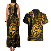 Polynesian Guam Coat of Arms Couples Matching Tank Maxi Dress and Hawaiian Shirt Polynesian Tribal Tattoo Gold Version LT9 - Polynesian Pride