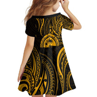 Polynesian Guam Coat of Arms Family Matching Long Sleeve Bodycon Dress and Hawaiian Shirt Polynesian Tribal Tattoo Gold Version LT9 - Polynesian Pride