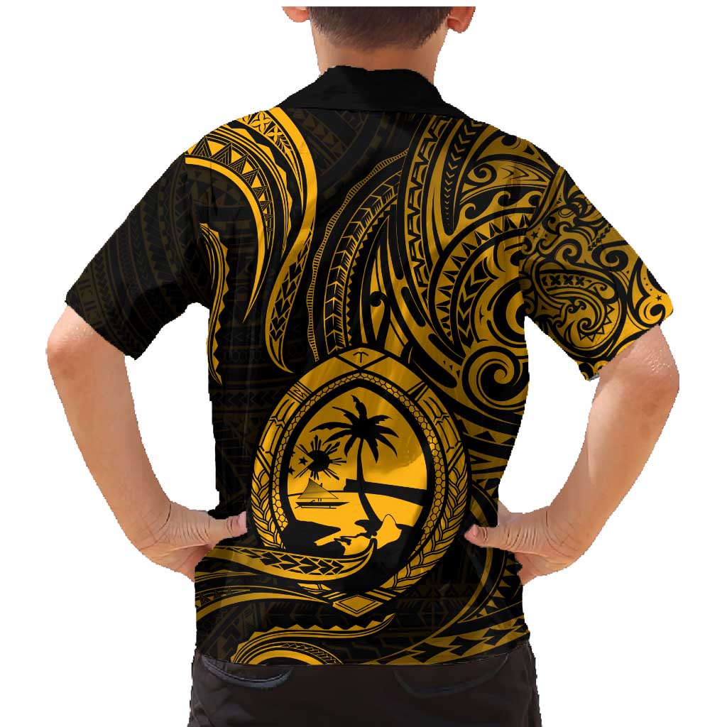Polynesian Guam Coat of Arms Family Matching Mermaid Dress and Hawaiian Shirt Polynesian Tribal Tattoo Gold Version LT9 - Polynesian Pride