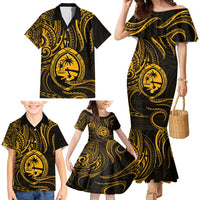 Polynesian Guam Coat of Arms Family Matching Mermaid Dress and Hawaiian Shirt Polynesian Tribal Tattoo Gold Version LT9 - Polynesian Pride