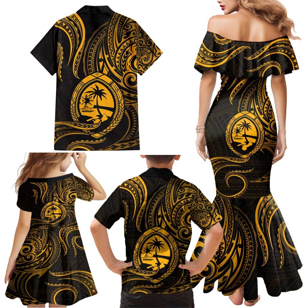 Polynesian Guam Coat of Arms Family Matching Mermaid Dress and Hawaiian Shirt Polynesian Tribal Tattoo Gold Version LT9 - Polynesian Pride