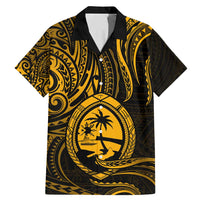 Polynesian Guam Coat of Arms Family Matching Mermaid Dress and Hawaiian Shirt Polynesian Tribal Tattoo Gold Version LT9 Dad's Shirt - Short Sleeve Gold - Polynesian Pride