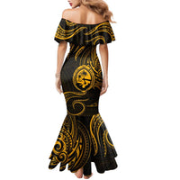 Polynesian Guam Coat of Arms Family Matching Mermaid Dress and Hawaiian Shirt Polynesian Tribal Tattoo Gold Version LT9 - Polynesian Pride