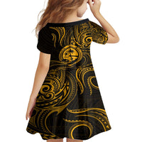 Polynesian Guam Coat of Arms Family Matching Short Sleeve Bodycon Dress and Hawaiian Shirt Polynesian Tribal Tattoo Gold Version LT9 - Polynesian Pride