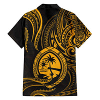 Polynesian Guam Coat of Arms Family Matching Short Sleeve Bodycon Dress and Hawaiian Shirt Polynesian Tribal Tattoo Gold Version LT9 - Polynesian Pride