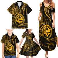 Polynesian Guam Coat of Arms Family Matching Summer Maxi Dress and Hawaiian Shirt Polynesian Tribal Tattoo Gold Version LT9 - Polynesian Pride