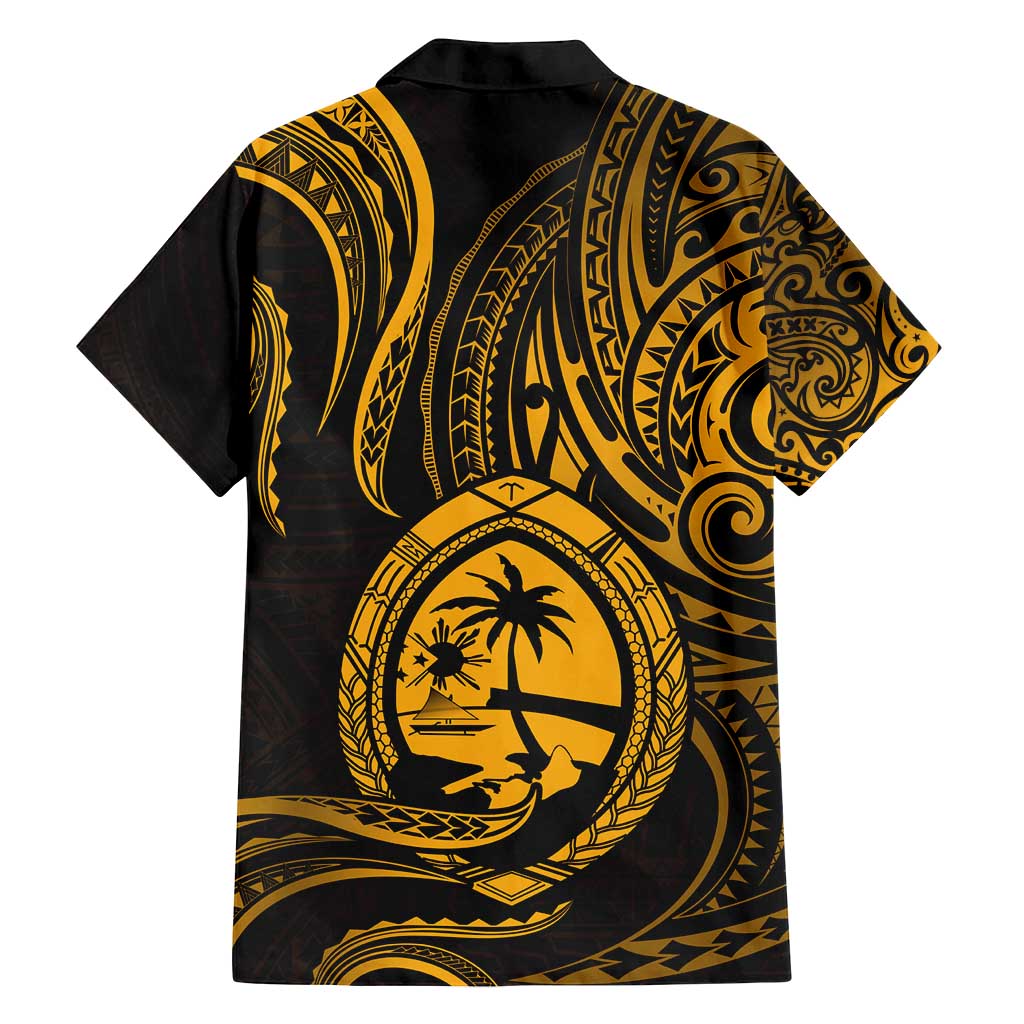 Polynesian Guam Coat of Arms Family Matching Summer Maxi Dress and Hawaiian Shirt Polynesian Tribal Tattoo Gold Version LT9 - Polynesian Pride