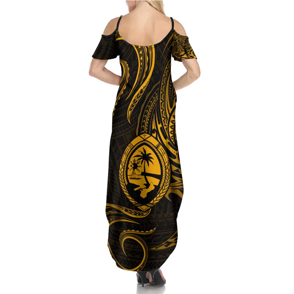 Polynesian Guam Coat of Arms Family Matching Summer Maxi Dress and Hawaiian Shirt Polynesian Tribal Tattoo Gold Version LT9 - Polynesian Pride