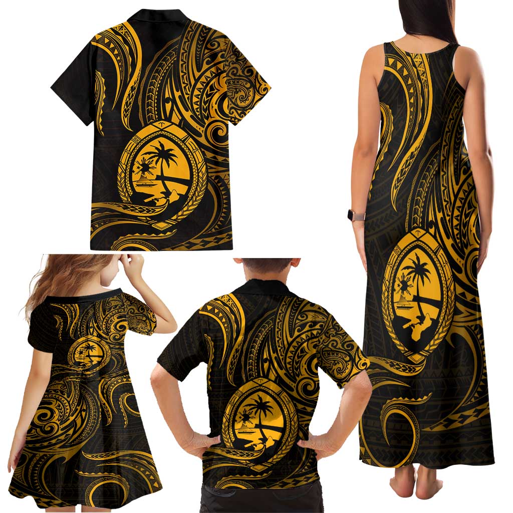 Polynesian Guam Coat of Arms Family Matching Tank Maxi Dress and Hawaiian Shirt Polynesian Tribal Tattoo Gold Version LT9 - Polynesian Pride