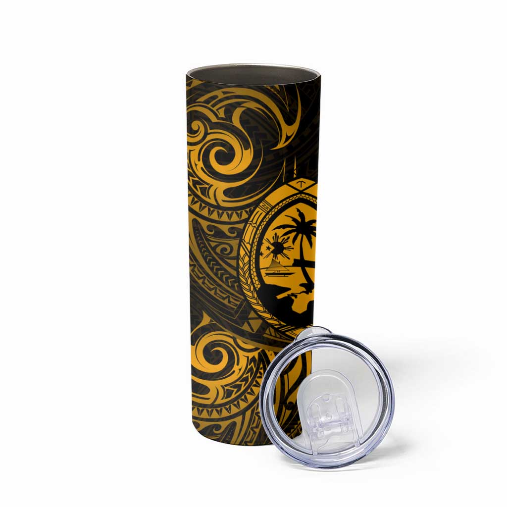 Polynesian Guam Coat of Arms Skinny Tumbler Polynesian Tribal Tattoo Gold Version LT9 - Polynesian Pride