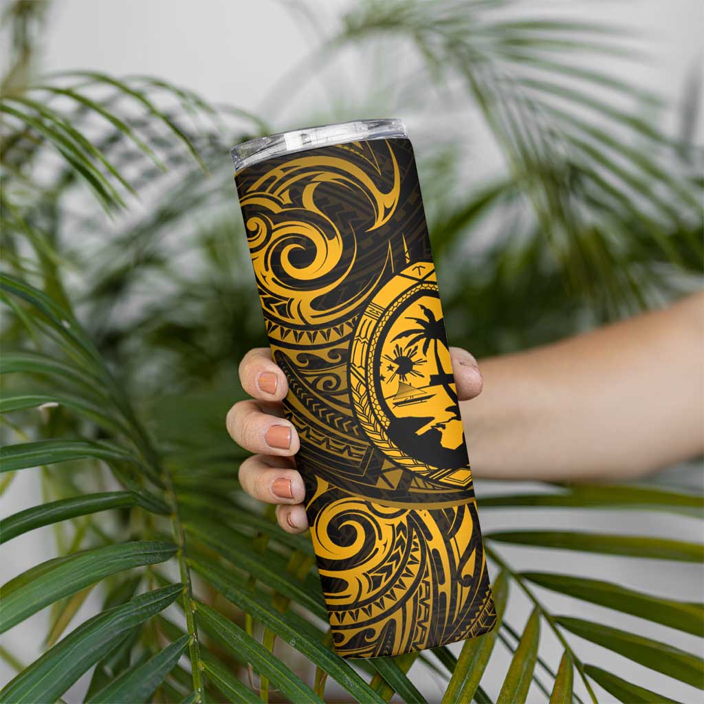 Polynesian Guam Coat of Arms Skinny Tumbler Polynesian Tribal Tattoo Gold Version LT9 - Polynesian Pride