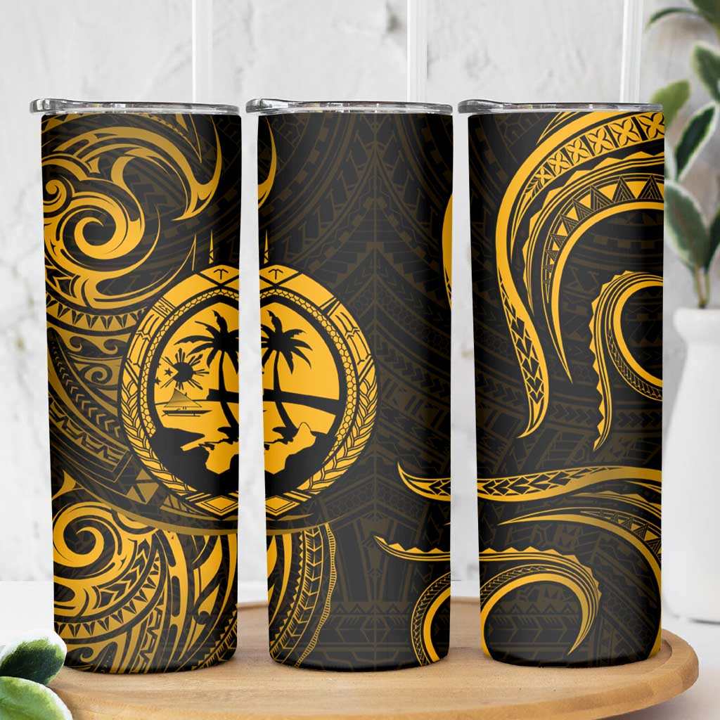 Polynesian Guam Coat of Arms Skinny Tumbler Polynesian Tribal Tattoo Gold Version LT9 - Polynesian Pride
