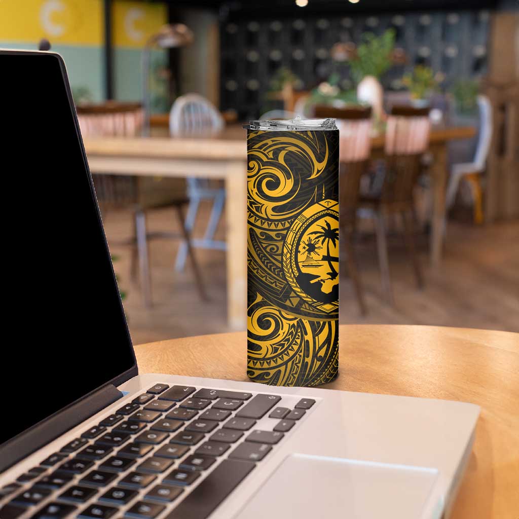 Polynesian Guam Coat of Arms Skinny Tumbler Polynesian Tribal Tattoo Gold Version LT9 - Polynesian Pride