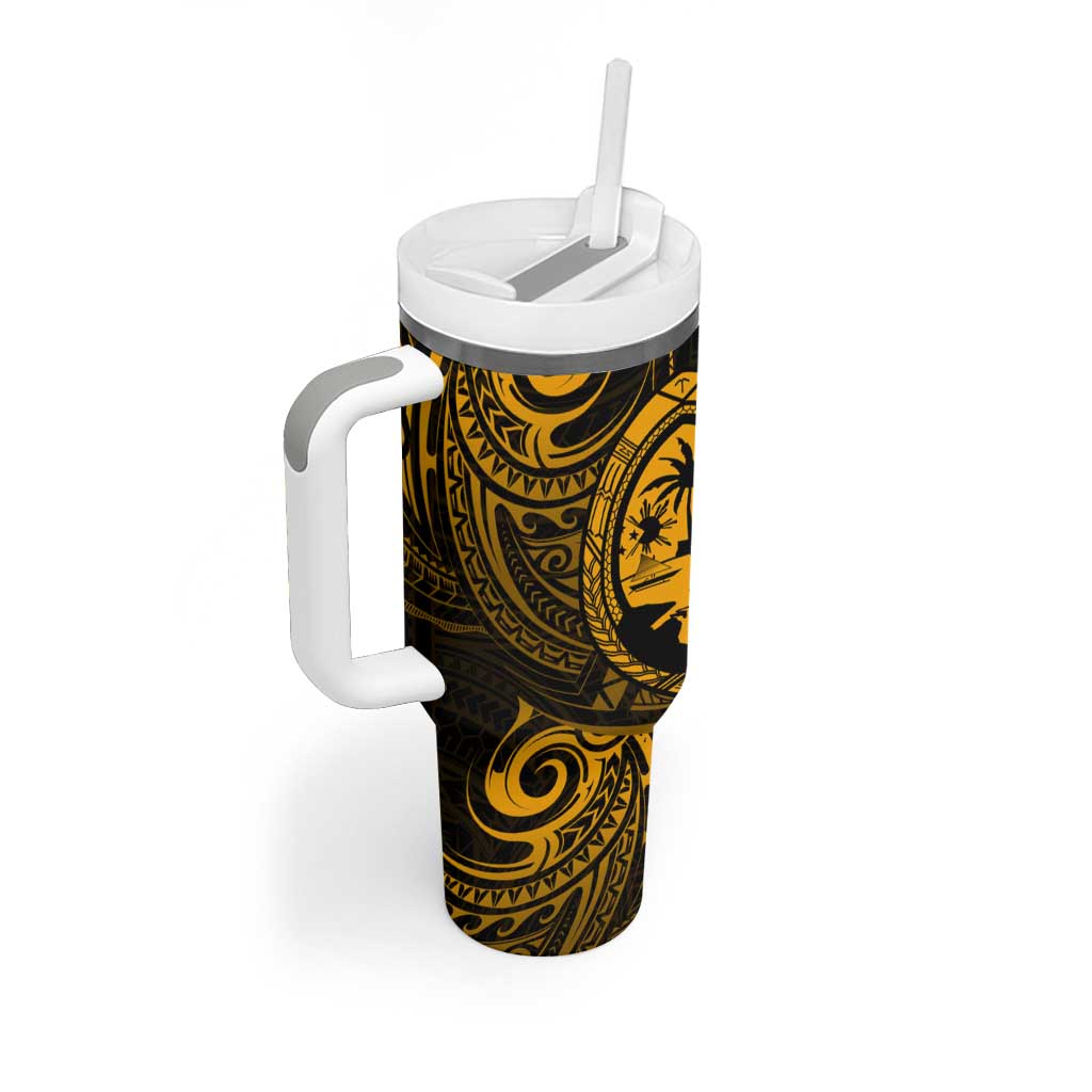 Polynesian Guam Coat of Arms Tumbler With Handle Polynesian Tribal Tattoo Gold Version