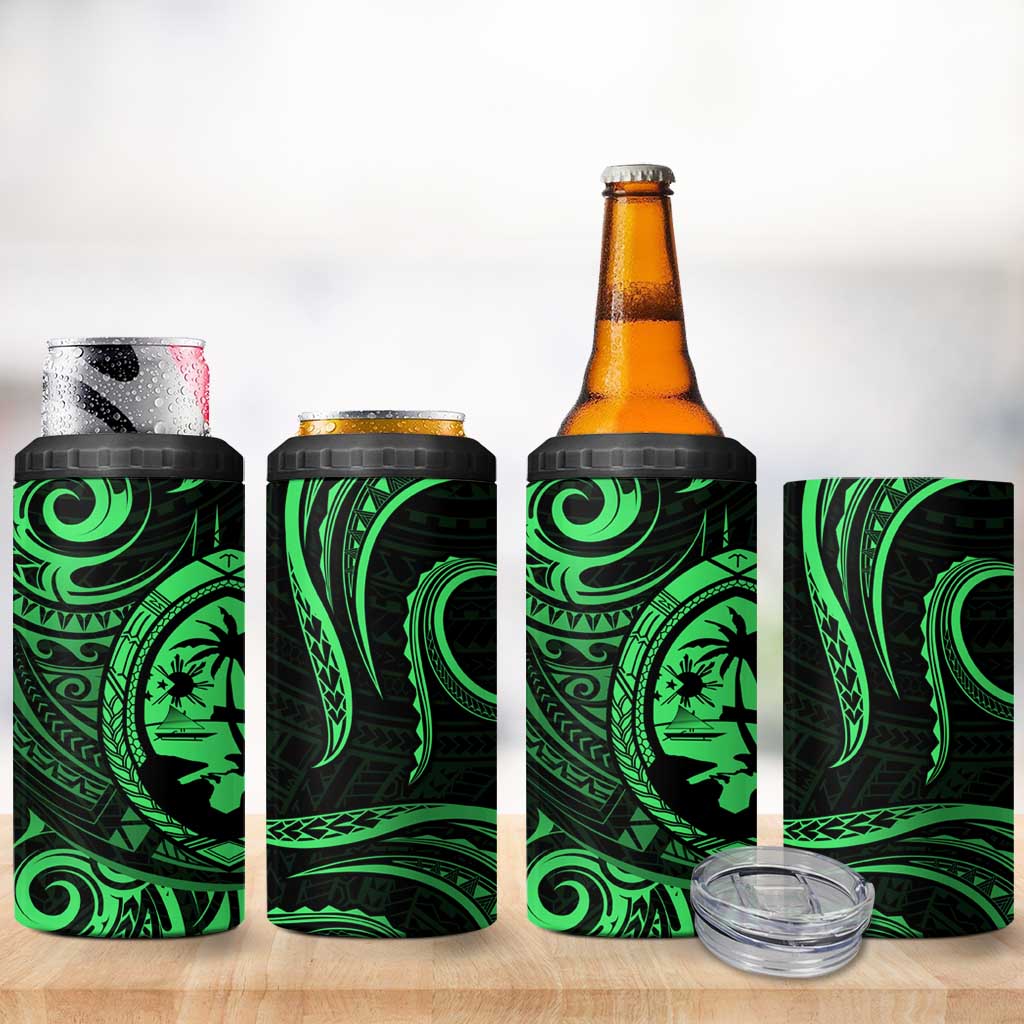 Polynesian Guam Coat of Arms 4 in 1 Can Cooler Tumbler Polynesian Tribal Tattoo Green Version LT9 - Polynesian Pride