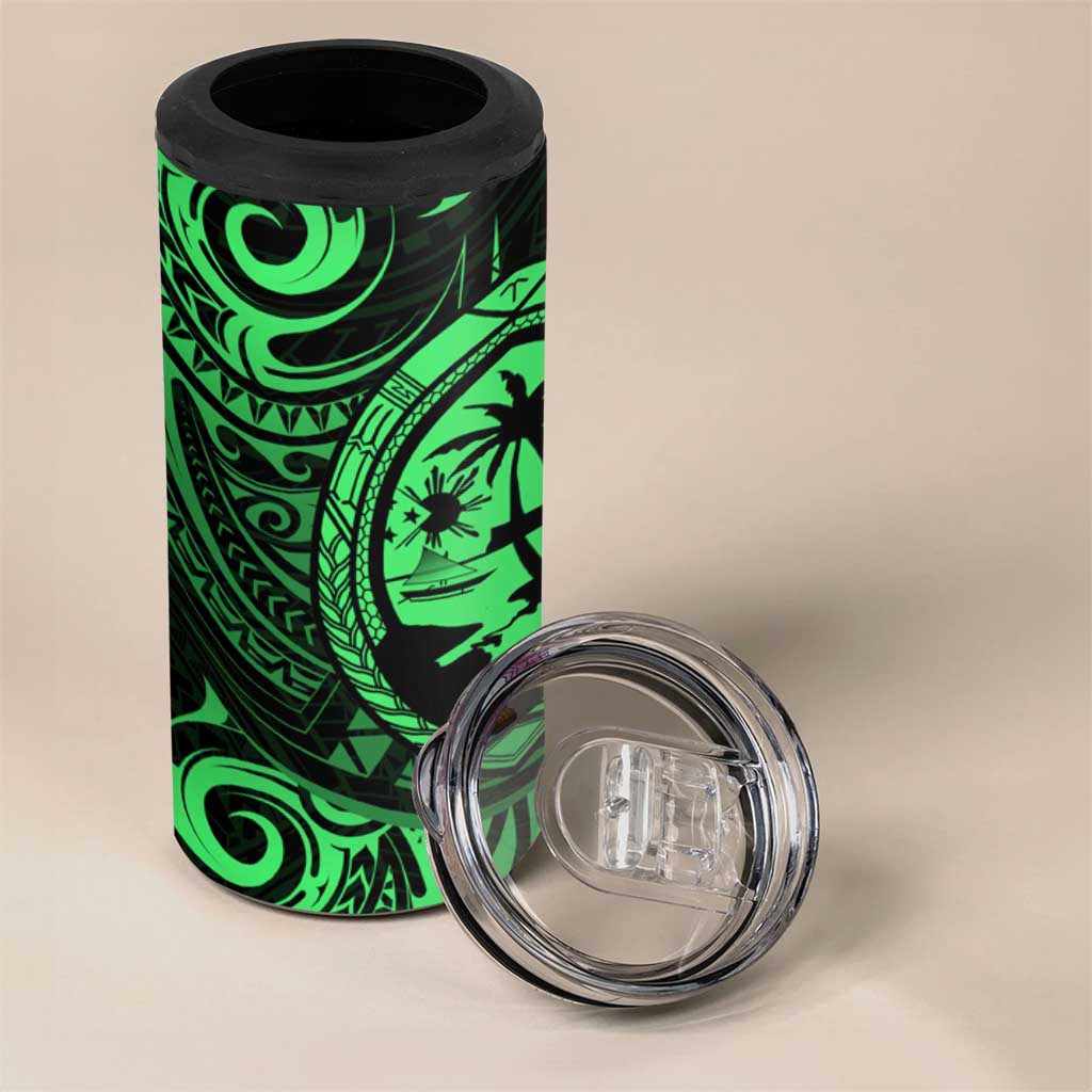 Polynesian Guam Coat of Arms 4 in 1 Can Cooler Tumbler Polynesian Tribal Tattoo Green Version LT9 - Polynesian Pride