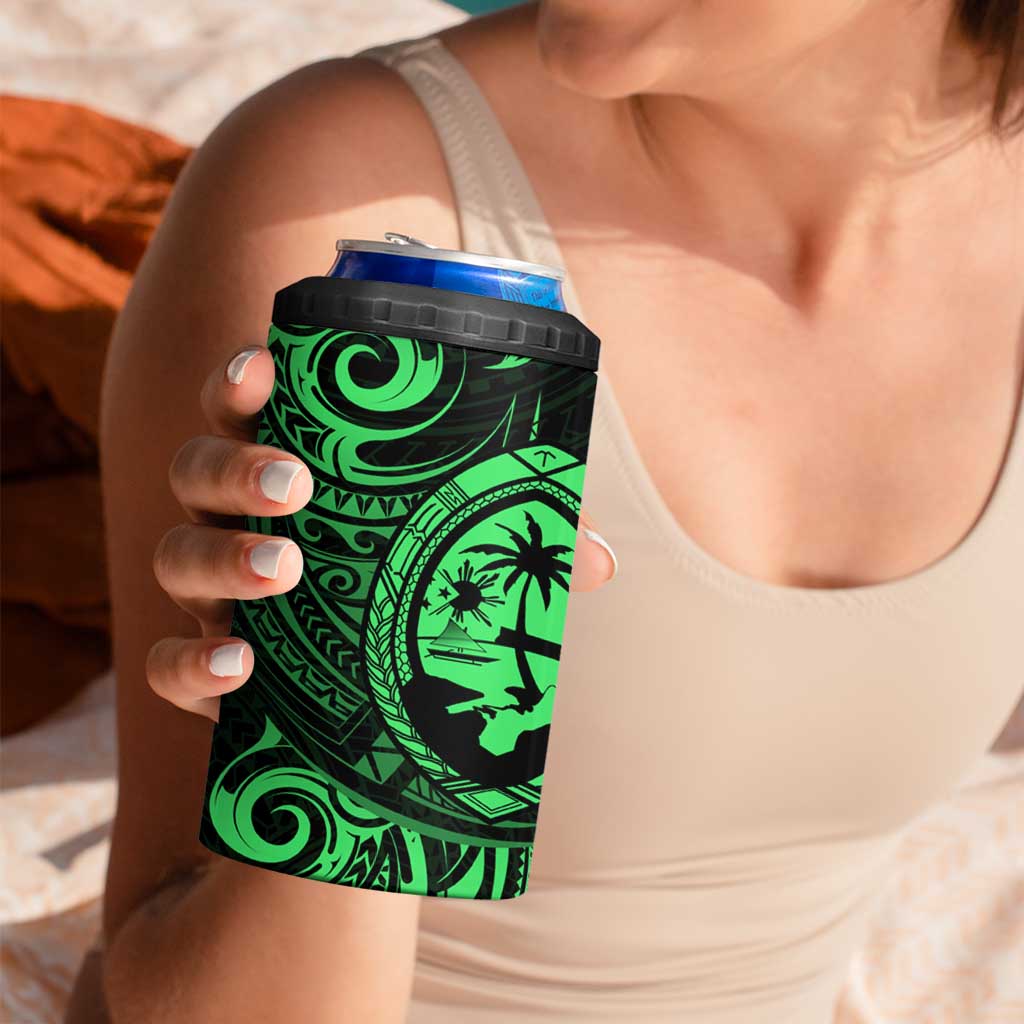 Polynesian Guam Coat of Arms 4 in 1 Can Cooler Tumbler Polynesian Tribal Tattoo Green Version LT9 - Polynesian Pride
