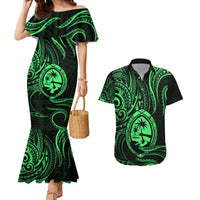 Polynesian Guam Coat of Arms Couples Matching Mermaid Dress and Hawaiian Shirt Polynesian Tribal Tattoo Green Version LT9 Green - Polynesian Pride