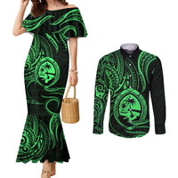 Polynesian Guam Coat of Arms Couples Matching Mermaid Dress and Long Sleeve Button Shirt Polynesian Tribal Tattoo Green Version LT9 Green - Polynesian Pride