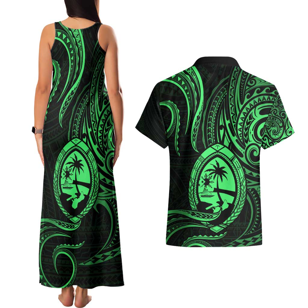 Polynesian Guam Coat of Arms Couples Matching Tank Maxi Dress and Hawaiian Shirt Polynesian Tribal Tattoo Green Version LT9 - Polynesian Pride