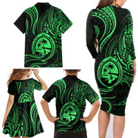Polynesian Guam Coat of Arms Family Matching Long Sleeve Bodycon Dress and Hawaiian Shirt Polynesian Tribal Tattoo Green Version LT9 - Polynesian Pride